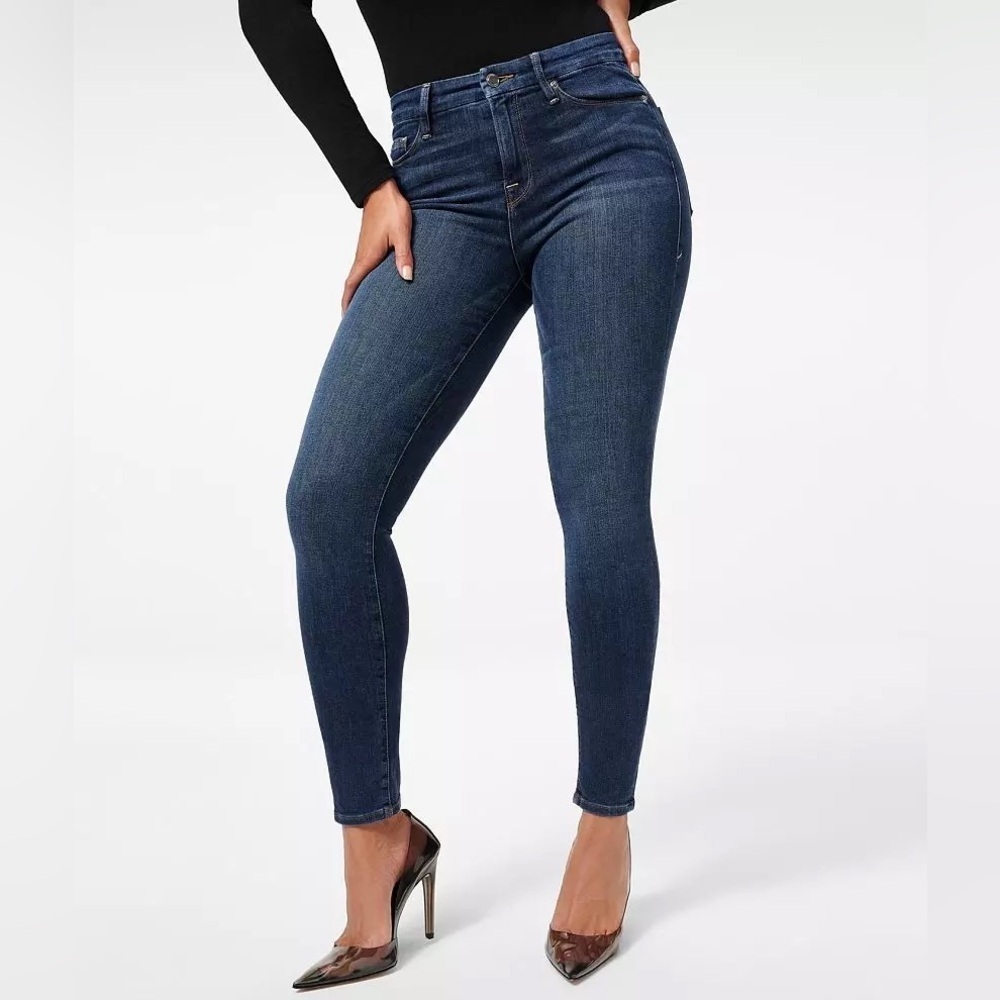 Good American Women’s Good Legs Raw Hem Slim Jeans Dark Wash Size 28
